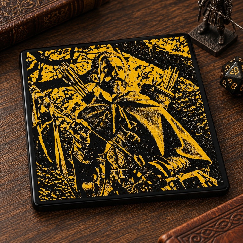 Archer Fantasy Coaster Yellow Black Ceramic Cork Backing D&D